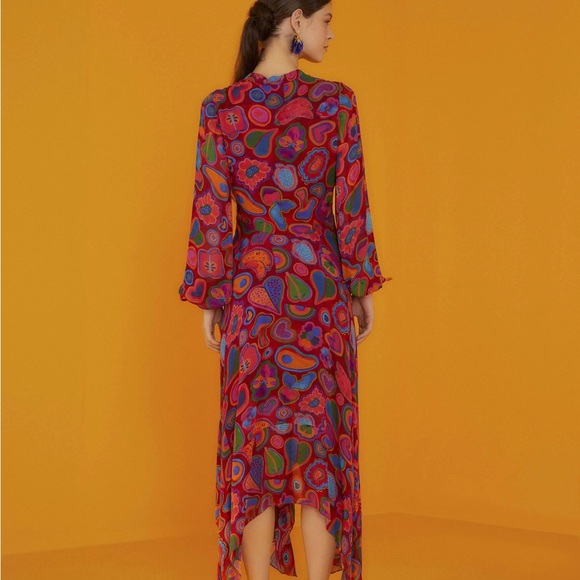 FARM Rio New Red Lisa Sheer Midi Dress Size L - Picture 5 of 6